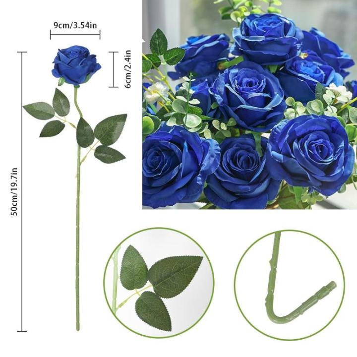 10 stuks zijden kunstrozen bloemen bruidsboeket bloemen (blauw)