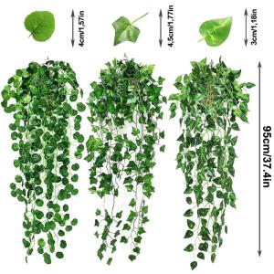 3 stuks kunsthangplanten, hangende , 95 cm, onderhoudsvrije , wijnstok, groene planten, plastic planten voor binnen en buiten, tuin, wanddecoratie