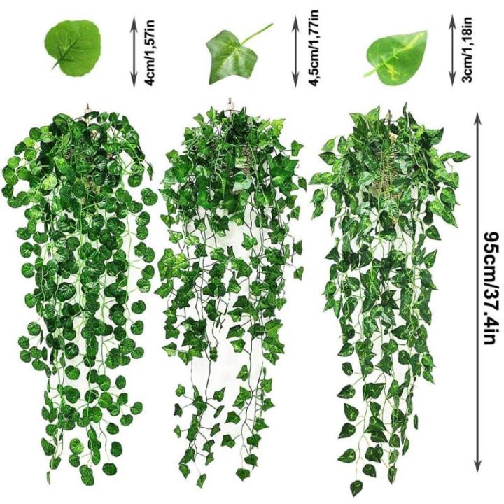 3 stuks kunsthangplanten, hangende , 95 cm, onderhoudsvrije , wijnstok, groene planten, plastic planten voor binnen en buiten, tuin, wanddecoratie