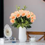 Kunstrozen, 15 stuks, kunstbloemen, net echt, lange stem, kunstrozen, kunstbloemen voor doe-het-zelf, bruiloftsdecoratie, bruidsboeket, tuin, feest, hotel, kantoor, decoratie, roze