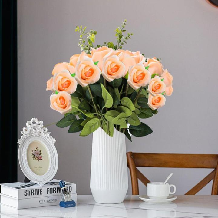 Kunstrozen, 15 stuks, kunstbloemen, net echt, lange stem, kunstrozen, kunstbloemen voor doe-het-zelf, bruiloftsdecoratie, bruidsboeket, tuin, feest, hotel, kantoor, decoratie, roze