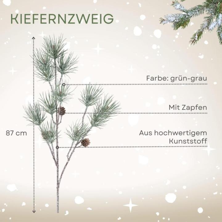 Kerstdennentak, groen-grijs, 87 cm, kunstdennentak met natuurgetrouwe dennenappels en naalden, kerstdecoratie, tafeldecoratie voor Kerstmis, kerststuk