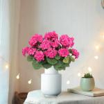 , 3 bundels voor buiten en binnen, namaak-geranium, zijden bloemen, decoratie, kunst-uv-bestendig, geraniumstruik voor hangende tuin, veranda, raam, box, decoratie, rozerood