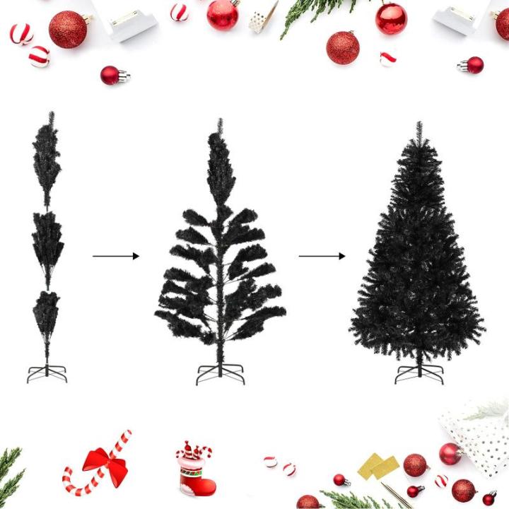 Kunstkerstboom, 180 cm, zwart, kunstdennenboom met handschoenen en metalen standaard, kerstversiering voor binnen