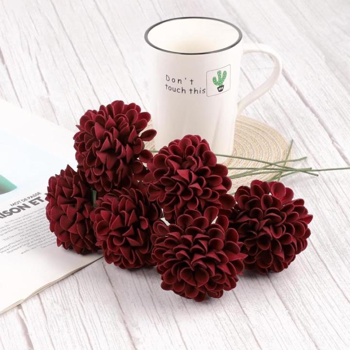 , 20 stuks dahlia-bloemen met bladeren en stelen, doe-het-zelf rode dahlia-schuim bloem voor bruiloft, boeketten, bloemen, centerpieces, arrangementen feesttafels,