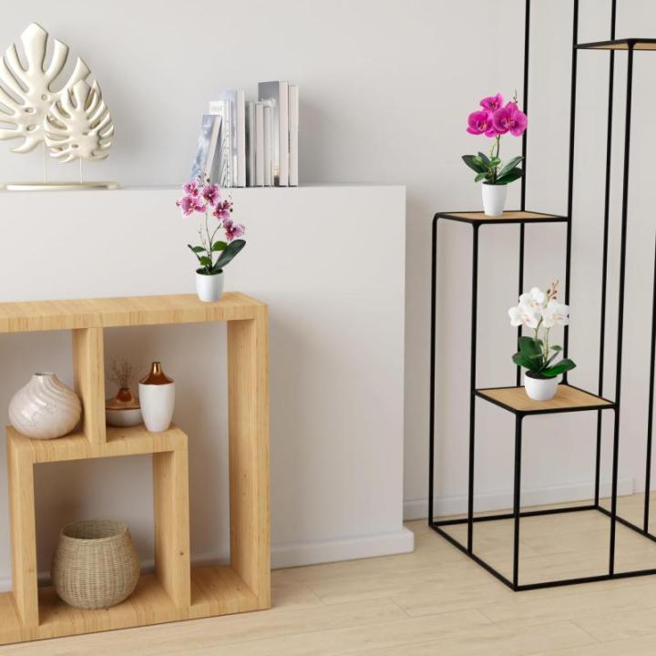 in pot (35 cm), set van 3 kunstorchideeën, kunstmatig afgestemde arrangement in hoogglans-keramische potten, decoratieve bloemen, kunstorchideeën (wit-rosé)