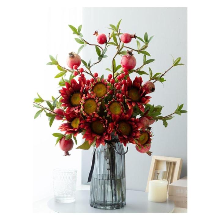 Kunstblumen Lebendige rote Granatapfel-Kunstblumen – Glas, Schaumstoff und Seide, Elegante Dekoration für Esstische, Wohnzimmer, Hochzeiten für jeden Anlass