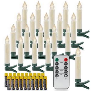 10,5 cm Set van 20 Vlamloze LED Plastic Clip Taper Kaarsen met Afstandsbediening voor Kerstboom, Waterbestendig Batterij Aangedreven Mini Clip-On Kaarsen met Timer Wax Druppelen, B