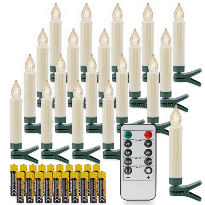 10,5 cm Set van 20 Vlamloze LED Plastic Clip Taper Kaarsen met Afstandsbediening voor Kerstboom, Waterbestendig Batterij Aangedreven Mini Clip-On Kaarsen met Timer Wax Druppelen, B