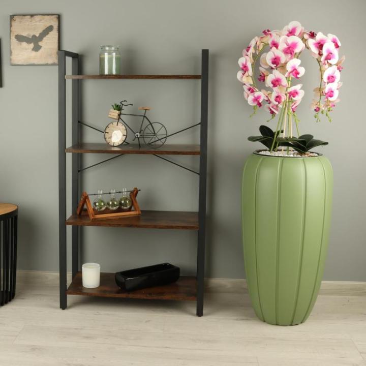 Kunstorchidee cascade bloemenboeket crèmerosa in pot, groen, 125 cm hoog, rubberen bloemen, 5 scheuten, decoratie voor thuiskantoor