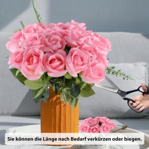 künstliche Rosa Rosen 15 Stück Kunstblumen Wie Echt, Long Stem Fake Rosen Künstliche Blumen für DIY Hochzeitsdeko Brautsträuß Hausgarten Party Hotel Büro Deko Rosen(Rosa)