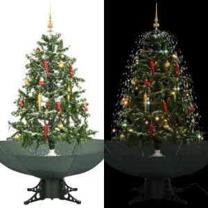 284333 Sneeuwende kerstboom met parasolvoet, groen, 140 cm, kunstdennenboom, kerstboom, dennenboomdecoratie, kerstbomen, kerstboom
