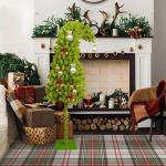 Beleuchteter Weihnachtsbaum mit Metallständer, 90 cm, skurriler, gebogener grüner Weihnachtsbaum mit Lichtern, einzigartige geschwungene Form, Weihnachtsbaum, Weihnachtsparty Dek