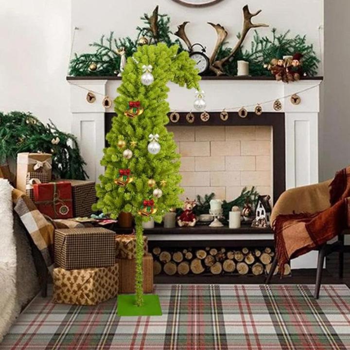 Beleuchteter Weihnachtsbaum mit Metallständer, 90 cm, skurriler, gebogener grüner Weihnachtsbaum mit Lichtern, einzigartige geschwungene Form, Weihnachtsbaum, Weihnachtsparty Dek