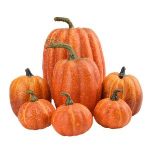 7 stuks kunstpompoenen, pompoen, decoratie, sierpompoen, kunstplantset voor Halloween, decoratie, herfstdecoratieset, 4 maten, geel
