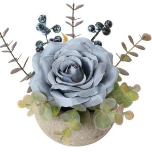 Kunstroos bloem met pot, combinatie van namaakzijden roos en groen, kleine kunstplant met eucalyptusbladeren voor slaapkamer, boekenkast, decoraties (1, blauwe roos)