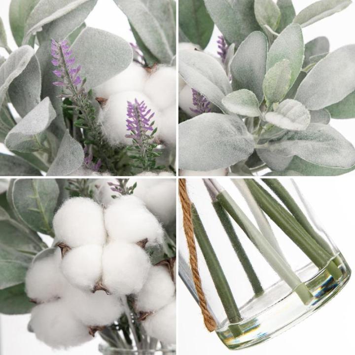 Kunstmatige lamsoorstammen in glazen vaas met nepwater, 34 cm nepplant lavendelbloem voor huis, kantoor, boerderij, bruiloft, middenstuk, decoratie