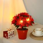 Künstlicher Weihnachtsstern Im Topf mit Licht, Künstliche Bonsai-Blume, Topfpflanze mit Topf für Weihnachtsfeier, Weihnachten, Urlaub, Zuhause, Esstisch, Büro, (A)