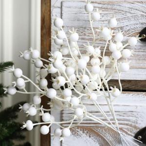 Künstliche Beeren, Zweig, Schaumstoff, dekorative Beeren, Stiele, weiße Beeren, Pflanze für Neujahr, Weihnachtsdekoration 2024, 10 Stück