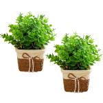 Künstliche Blüten in Töpfen 2pcs kleine realistische künstliche Eukalyptusblatt rustikaler Kunststoffpflanzen mit Weaven -Topf gefälschte Bonsai -Pflanzen Hochzeitstisch Dekor