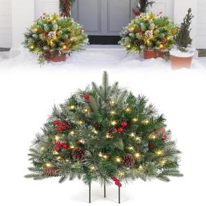 Prelit Planter Bushes Christmas, Prelit Pot Fillers, Pre-Lit Artificial Christmas Tree Feel Real Urn Filler, Holiday Planter, Faux Holiday Planter Filler with Lights, Tree Urn Fill