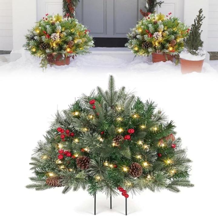 Prelit Planter Bushes Christmas, Prelit Pot Fillers, Pre-Lit Artificial Christmas Tree Feel Real Urn Filler, Holiday Planter, Faux Holiday Planter Filler with Lights, Tree Urn Fill
