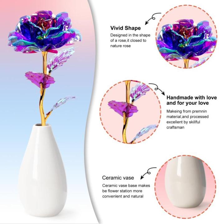 Cadeaus voor vrouwen, kleine Galaxy regenboog paarse roos bloem met vaas, kerstman cadeaus voor mama, jou, vriendin, vrouwen, cadeau voor Kerstmis, verjaardag, Valentijnsdag