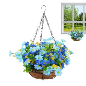 Künstliche Hängende Blumen Für Den Außenbereich – Hängende Blumenkörbe Für Draußen, Hängender Gänseblümchenkorb-Blumentopf | Künstlicher Hängender Blumenkorb Für Zu