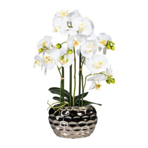 Kunstorchidee in silberner Keramikvase, weiß, 55 cm, Real Touch