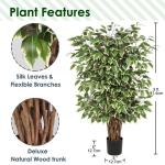 Benjamini Ficus, , grote kunstboom, kamerplant, decoratie met echte houten stam, voor kantoor, decoratie, slaapkamer, eetkamer, binnen, buiten, groen/wit, 91 cm