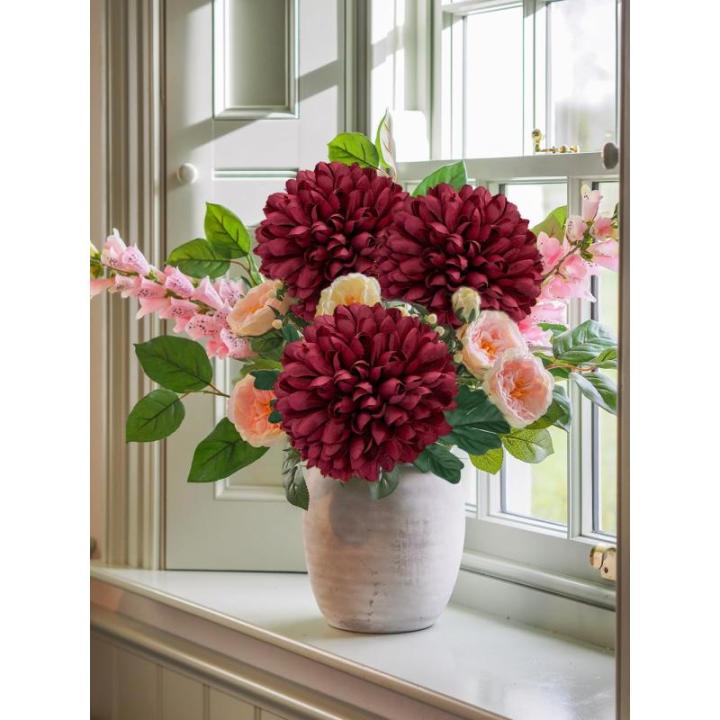 16 cm grote kunstbloemen, hortensia met 65 cm lange steel, 4 stuks rode kunstmatige hortensia-bloemen, kunststof bloemen, hortensia voor woondecoratie, tuinfeest, bruiloftsdecorati