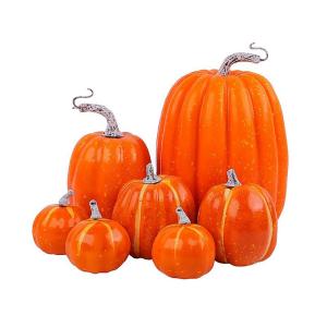 7 Stück Kürbisse, Thanksgiving-Kürbis-Dekorationen, Verschiedene Größen, künstliche Schaumstoff-Ernte-Herbst-Dekoration, künstliche Kürbisse, Dekorationen für den Innenber
