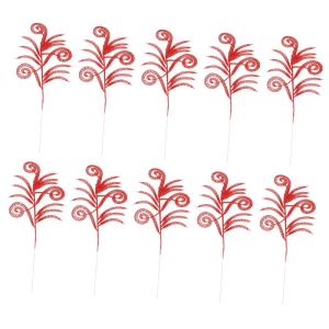 10St Weihnachtsblatt Baumzweige zur Dekoration künstliche Farnblätter silbernes Laub weihnachtsbaumdeko Tannenbaum Dekoration weihnachtsdeko Blattschmuck Glitzerblatt Sport rot