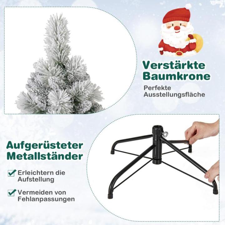Kunstkerstboom met verlichting, 180 cm, pop-up dennenboom met 170 warmwitte ledlampen en 517 takuiteinden, gevlokte kerstboom, kunstboom voor thuis, bedrijf en kantoor