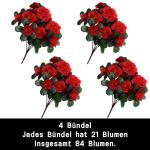 Unechte Blumen 84 Stücke Künstliche Blume Gefälschte Flowers Braut Hochzeit Bouquet für Hausgarten Geburtstag Party Home Wedding Dekor Rot Blühende 0510