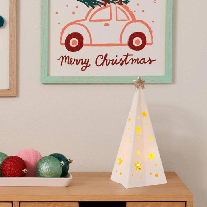 Weihnachtsbeleuchtung Weihnachtsbaum mit LED Licht, Weihnachtsdeko Innen Beleuchtete Keramik Weihnachtsbaum mit Stern Weihnachten Tischdekoration für Weihnachten Deko (A)