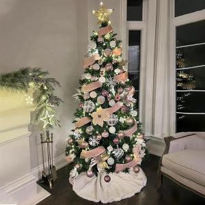 Kerstboomset met kunstbloemen, versierde kerstboom, doe-het-zelf met boomrok, sterkant, ballen, kerstboom voor bruiloften, fee bomen, kerstboom, 180 cm
