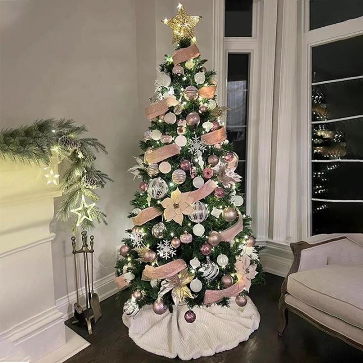 Kerstboomset met kunstbloemen, versierde kerstboom, doe-het-zelf met boomrok, sterkant, ballen, kerstboom voor bruiloften, fee bomen, kerstboom, 180 cm