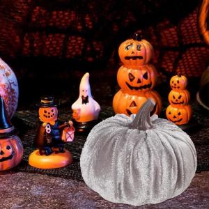 Kunstkürbisse aus Samt für Herbstdekoration für Thanksgiving und Halloween-Feiern (grau)