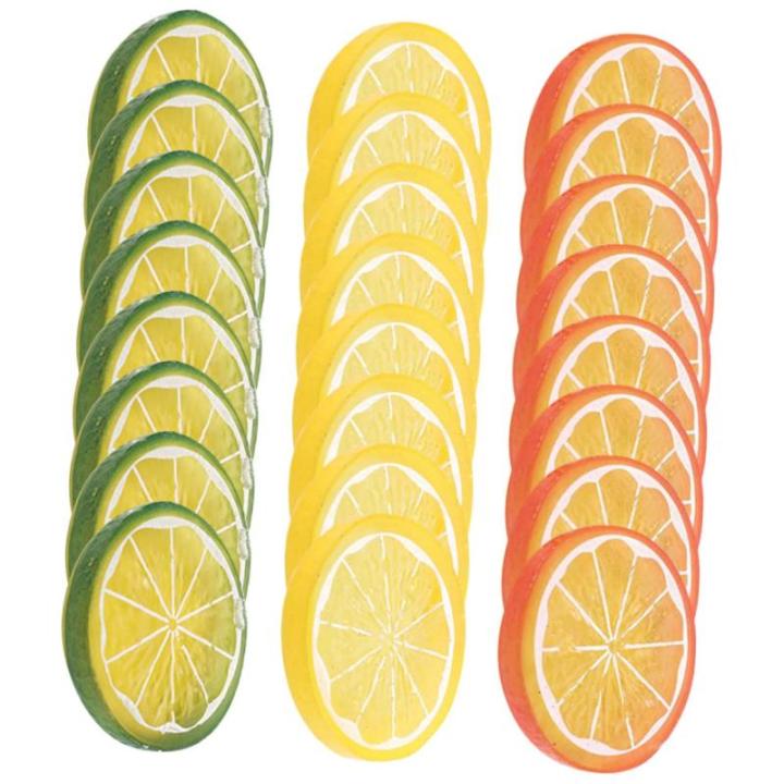 4 Sätze Nachahmung Einer Zitronenscheibe Gefälschte Zitrone Künstliche Zitronen Foto Fälschung Tisch Kalk Simulation Von Zitronenscheiben Zitrone-limetten-Scheibe PVC 24 Stück