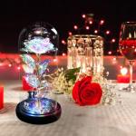 Rozencadeaus voor vrouwen, moeders, vrouwen, kleurrijke kunstroos, cadeau voor vrouwen, altijd in glazen koepel voor verjaardag, Kerstmis, Moederdag, decoraties (wit)