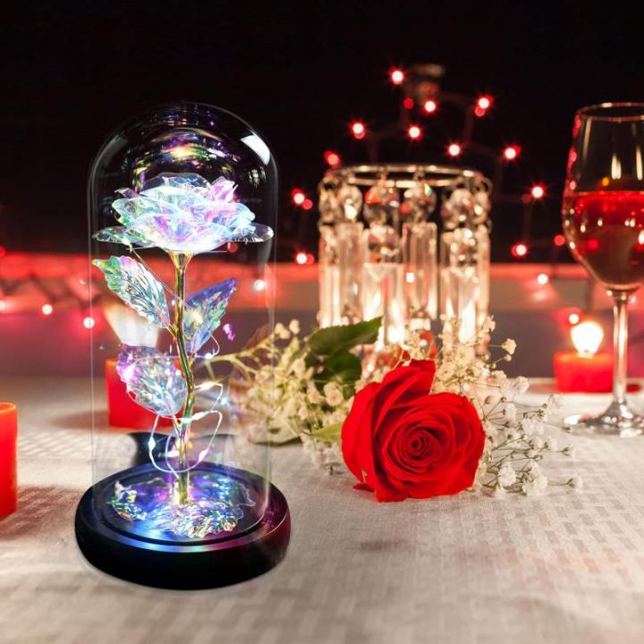 Rozencadeaus voor vrouwen, moeders, vrouwen, kleurrijke kunstroos, cadeau voor vrouwen, altijd in glazen koepel voor verjaardag, Kerstmis, Moederdag, decoraties (wit)