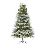 Weihnachtsbaum mit Beleuchtung und Kiefernzapfen Grün 225 cm Christbaum Dekobaum Kunstbaum mit Ständer Tannenbaum Weihnachten Künstlicher Weihnachtsbaum für Weihnachtsdeko