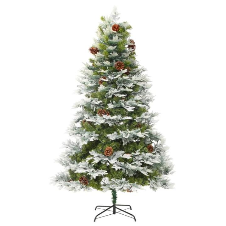 Weihnachtsbaum mit Beleuchtung und Kiefernzapfen Grün 225 cm Christbaum Dekobaum Kunstbaum mit Ständer Tannenbaum Weihnachten Künstlicher Weihnachtsbaum für Weihnachtsdeko