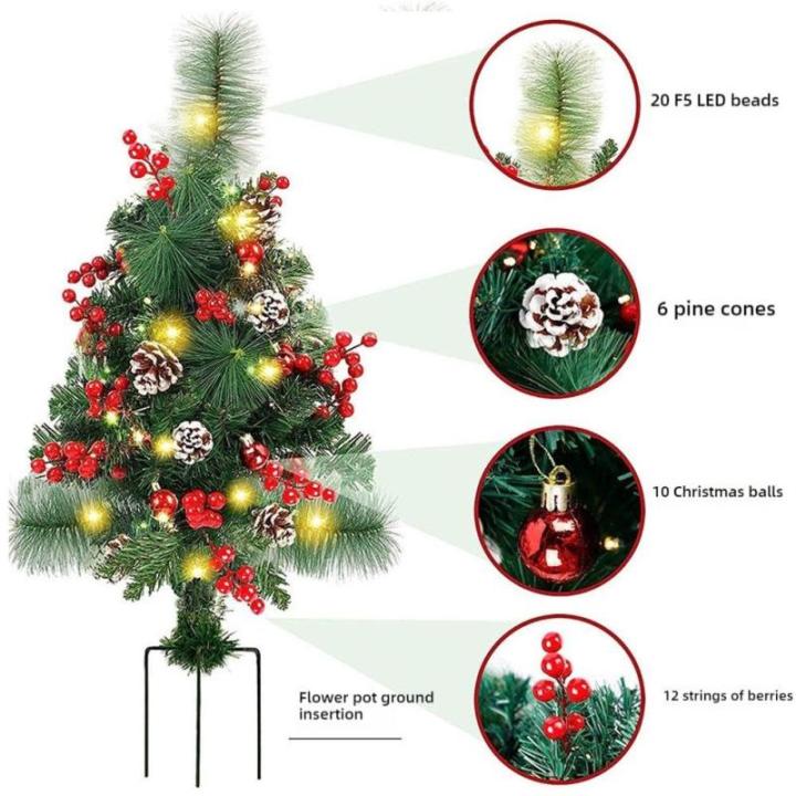 Holiday Planter Filler, Artificial Christmas Urn Filler, Faux Christmas Flowers for Outdoor Planters, Lighted Artificial Christmas Pre-lit Decorations with Tripod Stake, Pot Filler