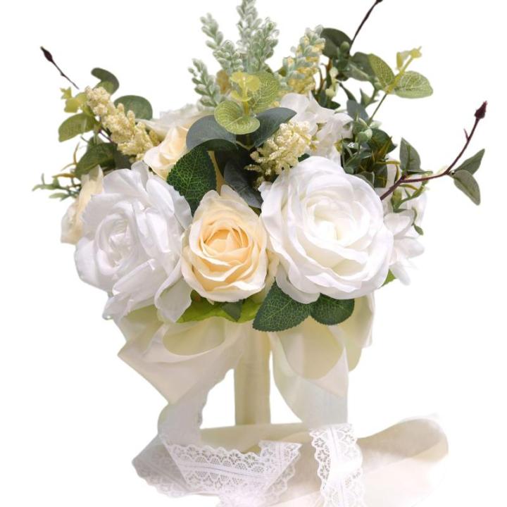 Künstlicher roter Rosen-Blumenstrauß mit Spitzenband, Blätter, Simulationsstrauß für Valentinstag, Hochzeit, Braut, Requisiten, Geschenk