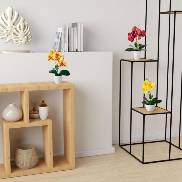 in pot (35 cm), set van 3 kunstorchideeën, kunstmatig afgestemde arrangement in hoogglans-keramische potten, decoratieve , kunstorchideeën (rood, oranje, geel)