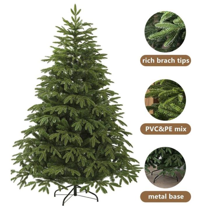Vorbeleuchteter künstlicher Weihnachtsbaum mit Lichtern, Grüner Tannenbaum Christbaum mit Metallscharnieren,faltbarem Sockel und Baumkorb für Zuhause,Party,Büro,Bar,210CM/7FT