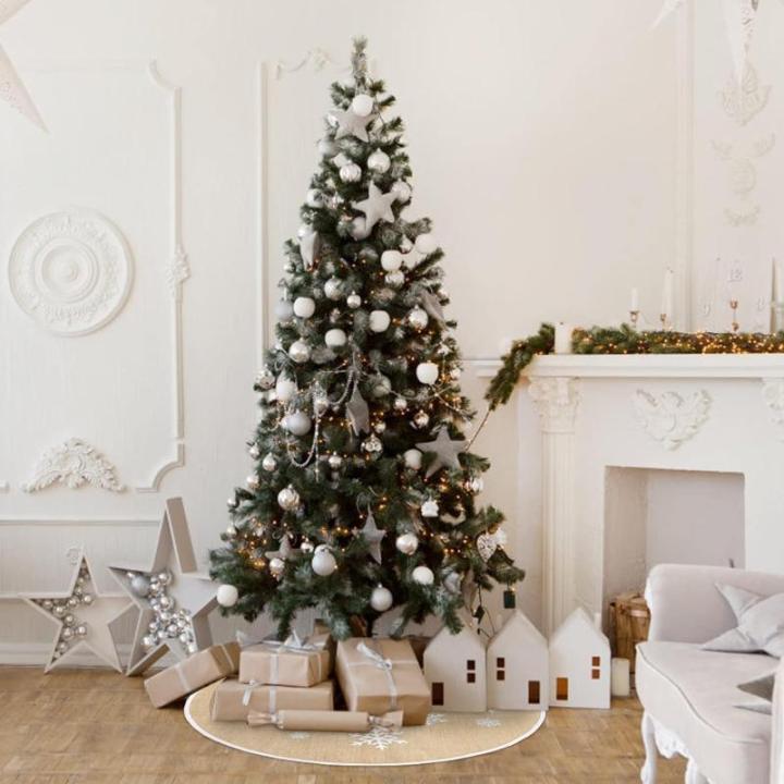 Kerstboomrok, witte sneeuwvlok, bedrukt, hennepdoek, kerstboomtapijt, ornamenten, decoratie voor Kerstmis (75 cm/30 inch)