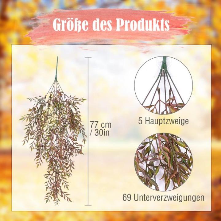 2 stuks , hangende hangplanten, kunstmatige hangplant, kunstmatige klimopslinger voor slaapkamer, keuken, woonkamer, badkamer, balkon, kantoor, vensterbank, rood
